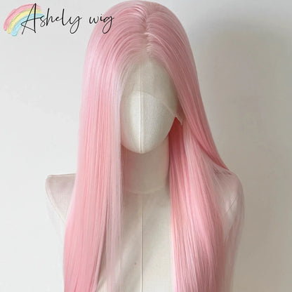 26 Inch Light Pink Straight Lace Front Wig