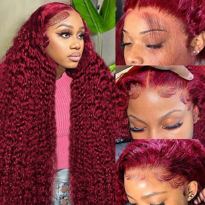 30 Inch Burgundy Deep Wave HD Lace Front Human Hair Wig