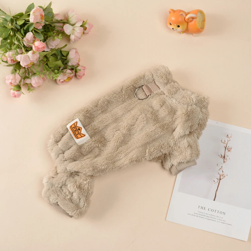 Soft Fleece Dog Jumpsuit with D-Ring for Small & Medium Dogs Winter Coat