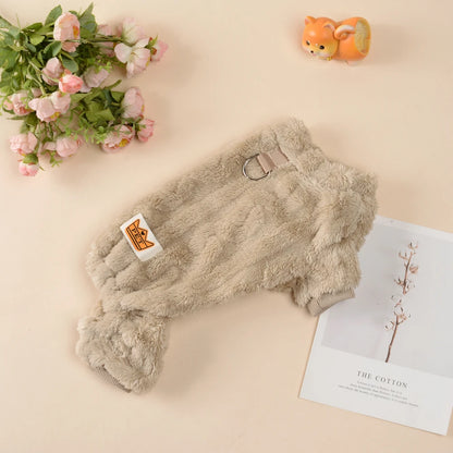 Soft Fleece Dog Jumpsuit with D-Ring for Small & Medium Dogs Winter Coat