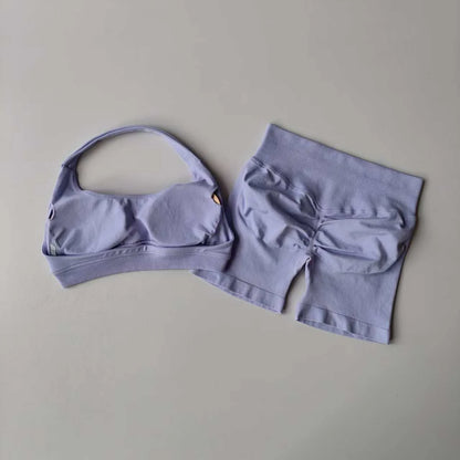 Women's 2 Piece Seamless Halter Sports Bra and Shorts Set