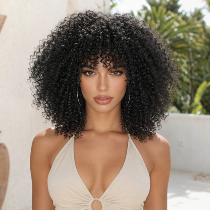 16 Inch Afro Kinky Curly Wig with Bangs for Women