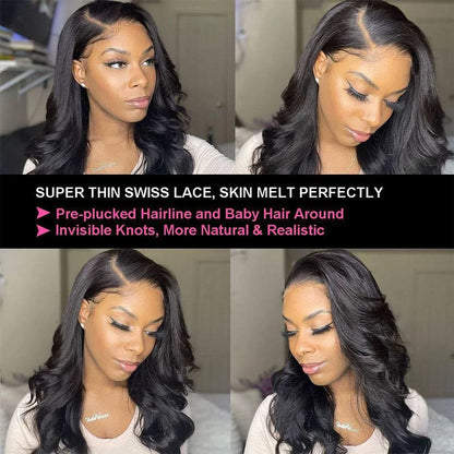 Natural Black Body Wave HD Lace Front Human Hair Wig 180% Density