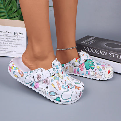 Women’s Printed EVA Mule Clogs Adjustable Buckle Non Slip Indoor Shoes
