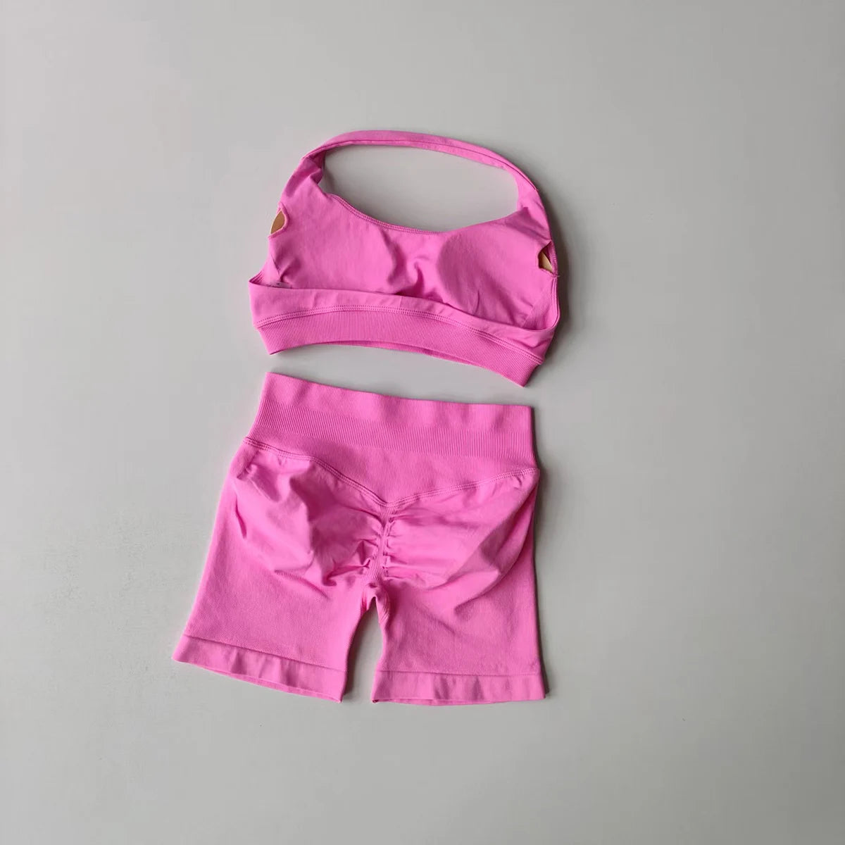 Women's 2 Piece Seamless Halter Sports Bra and Shorts Set
