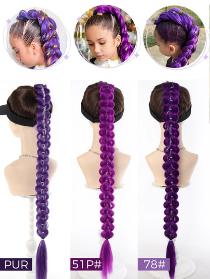 32 Inch Purple Braided Ponytail Hair Extension with Tinsel