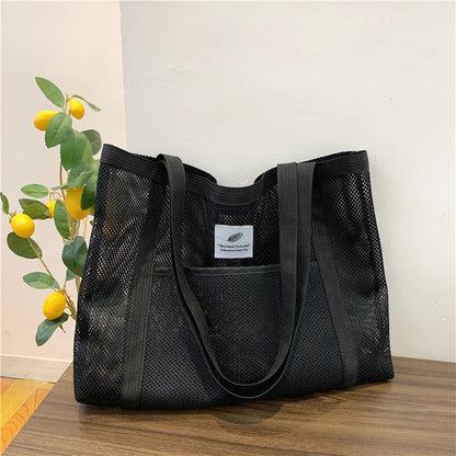Women’s Transparent Mesh Shoulder Tote Bag for Shopping & Beach