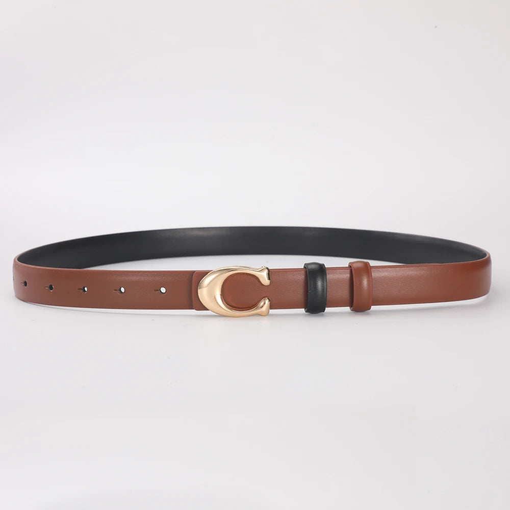 Women’s Fashion Belt with C-Shaped Buckle Double-Sided Leather Belt