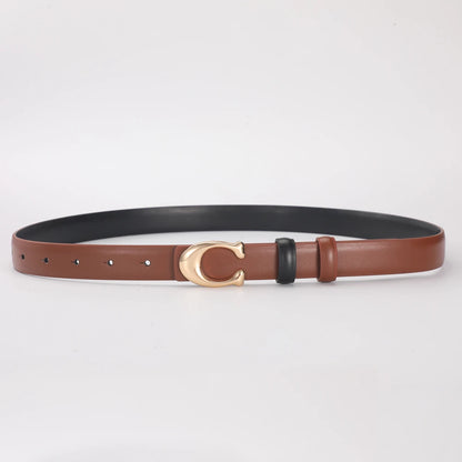 Women’s Fashion Belt with C-Shaped Buckle Double-Sided Leather Belt
