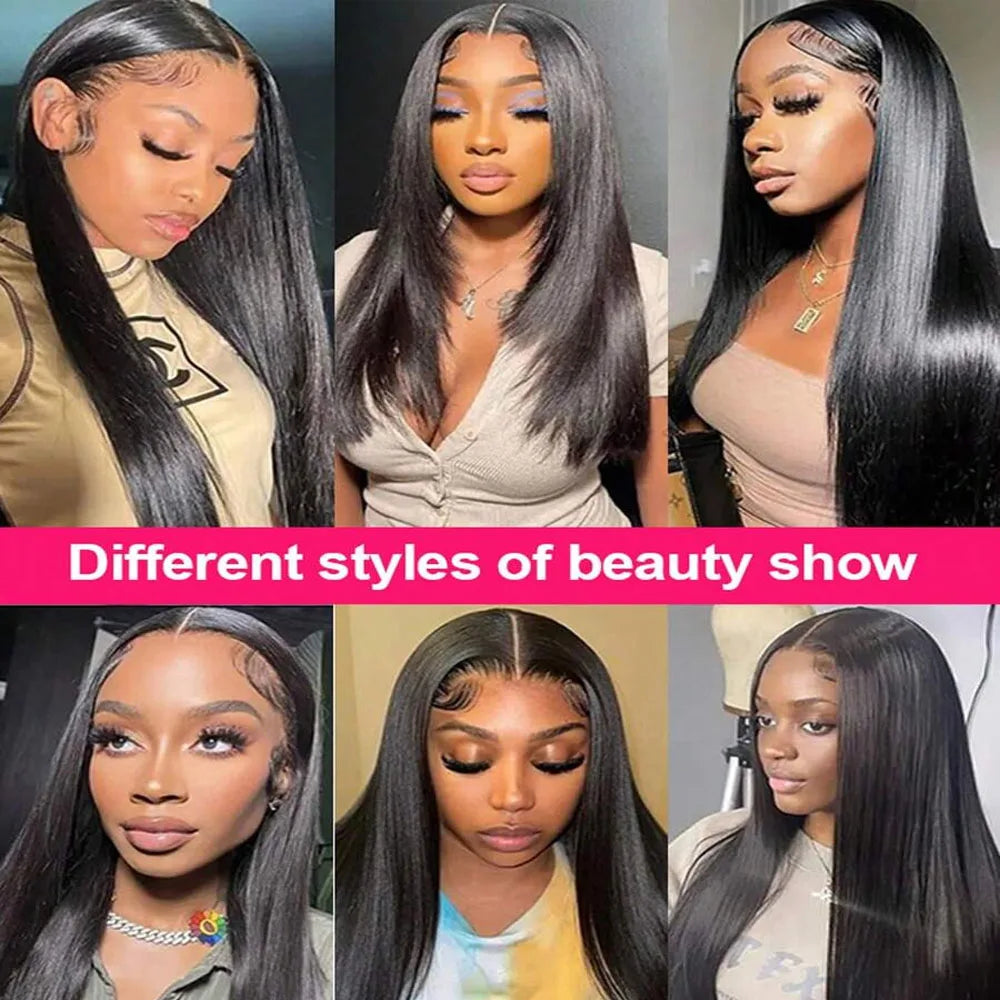 Women's 30 to 42 Inch 250% Density Bone Straight HD Lace Front Human Hair Wig