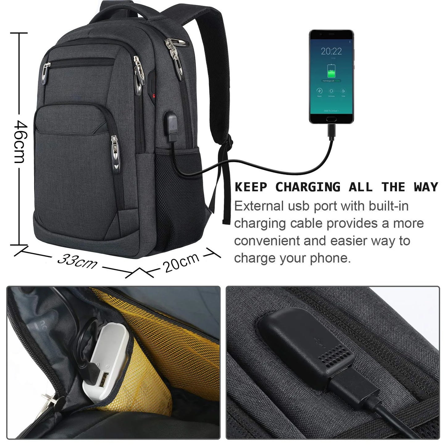 Men's Large Capacity Waterproof Travel Laptop Backpack