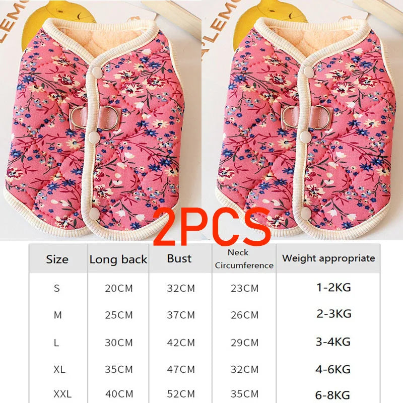 Floral Fleece Dog Vest for Small Dogs Winter Pet Coat