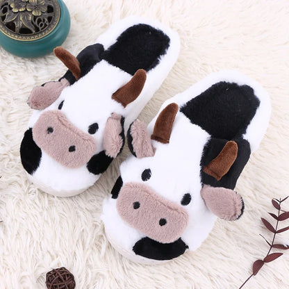 Unisex Cartoon Cow Warm Plush Indoor Slippers