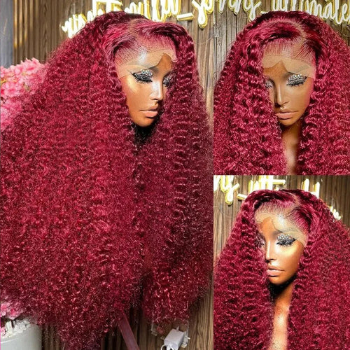 30 Inch Burgundy Deep Wave HD Lace Front Human Hair Wig