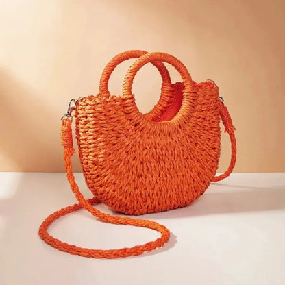 Women’s Woven Straw Rattan Half Moon Beach Tote Bag