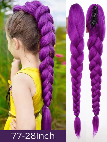 32 Inch Purple Braided Ponytail Hair Extension with Tinsel