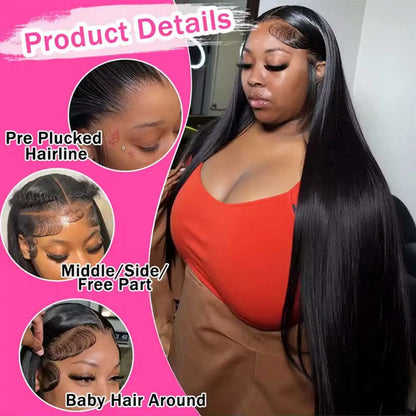 Women's 40 to 42 Inch Bone Straight HD Lace Front Human Hair Wig
