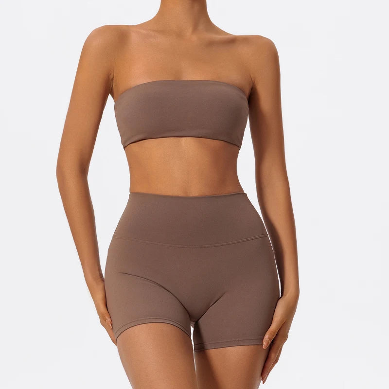 Women's 2 Piece Strapless Sports Bra and Yoga Set