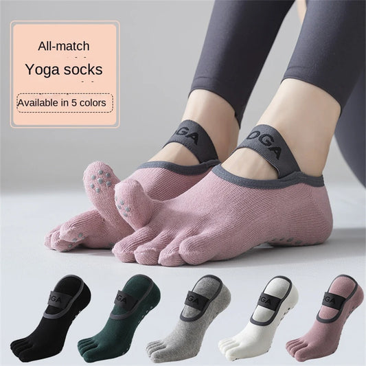 1 Pair Women's Anti Slip Five Toe Yoga Pilates Socks