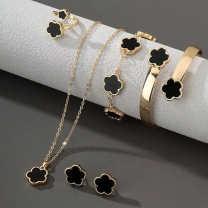 5PCS Colorful Enamel Plum Blossom Jewelry Set for Women