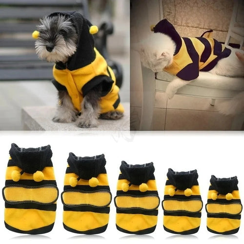 Bee Costume Fleece Hoodie for Dogs & Cats Halloween Pet Sweater
