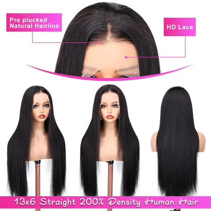 13x6 HD Straight Human Hair Wig Pre Plucked Glueless Lace Front Wig