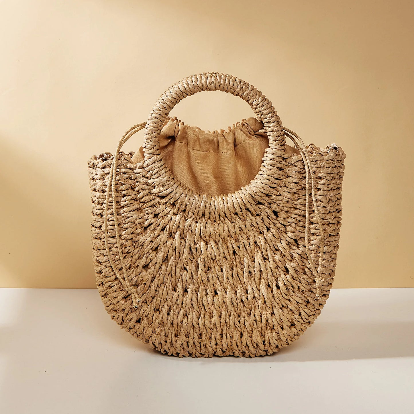 Women’s Woven Straw Rattan Half Moon Beach Tote Bag
