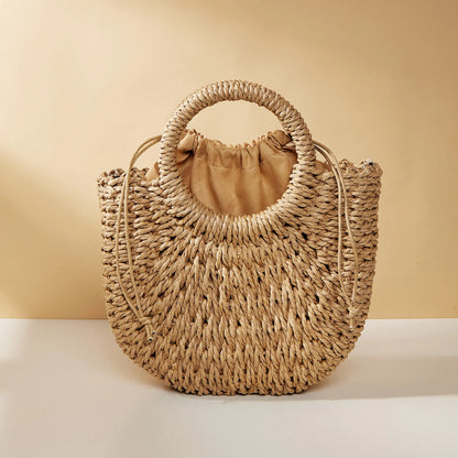 Women’s Woven Straw Rattan Half Moon Beach Tote Bag
