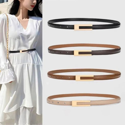 Women’s PU Leather Slim Waist Belt with Metal Buckle