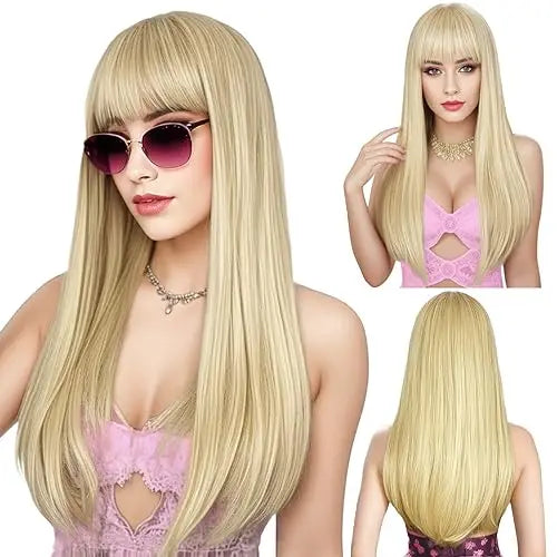 Women's Wine Red Long Curly Synthetic Wig with Bangs
