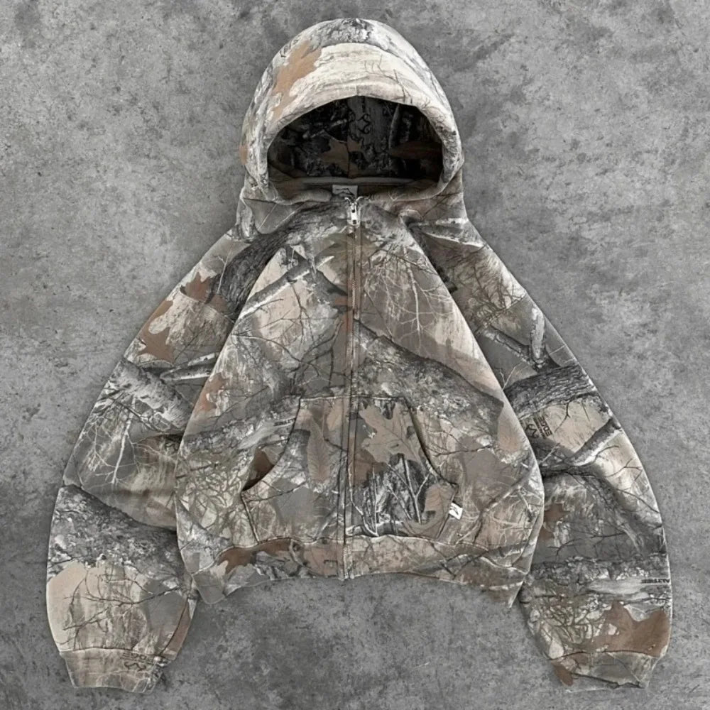Unisex Y2K Oversized Camouflage Zip Up Hoodie