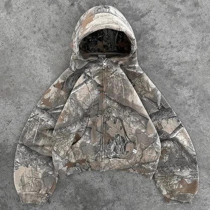 Unisex Y2K Oversized Camouflage Zip Up Hoodie