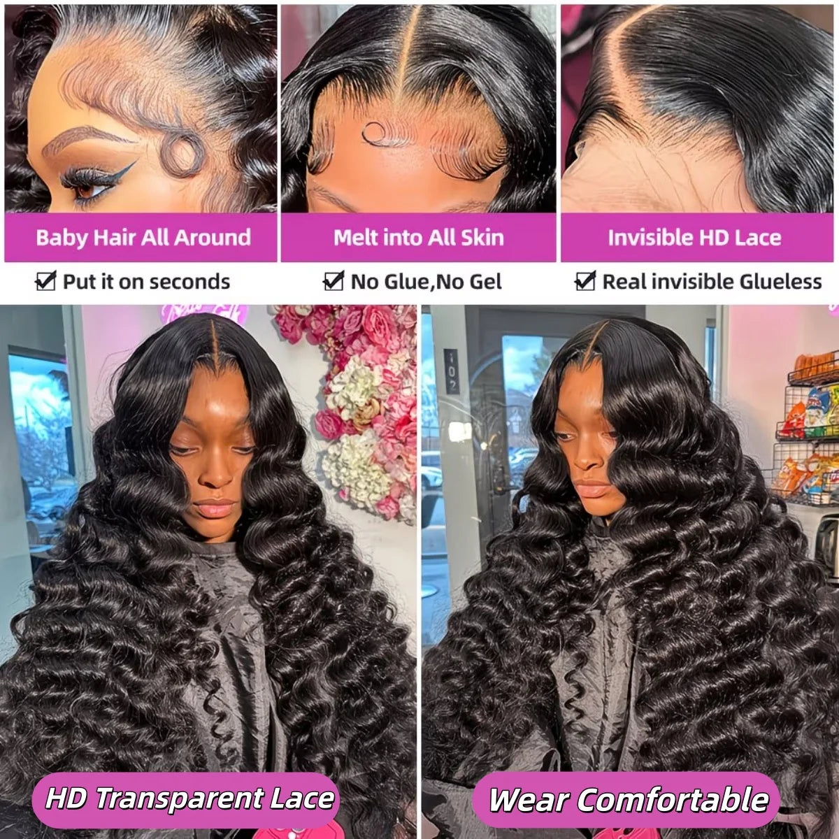Women's Deep Wave HD Lace Front Human Hair Wig 200% Density
