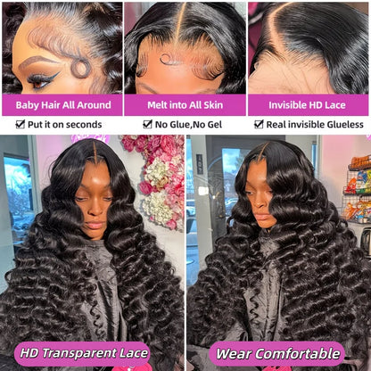 Women's Deep Wave HD Lace Front Human Hair Wig 200% Density