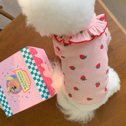 Cute Strawberry Vest with Ruffled Collar for Small Dogs & Cats