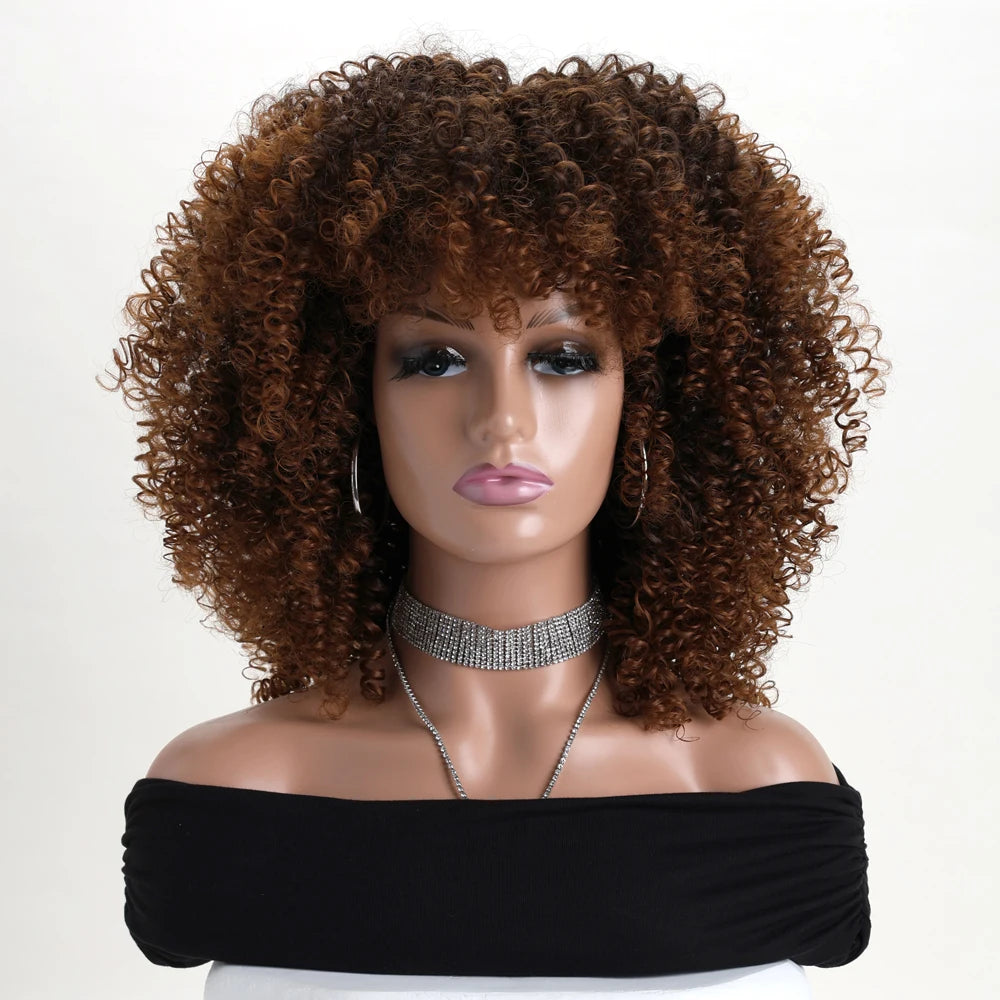 16 Inch Afro Kinky Curly Wig with Bangs for Women