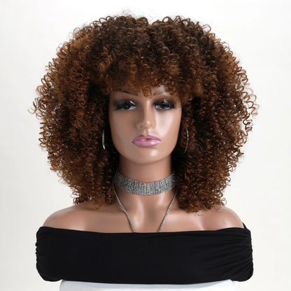 16 Inch Afro Kinky Curly Wig with Bangs for Women
