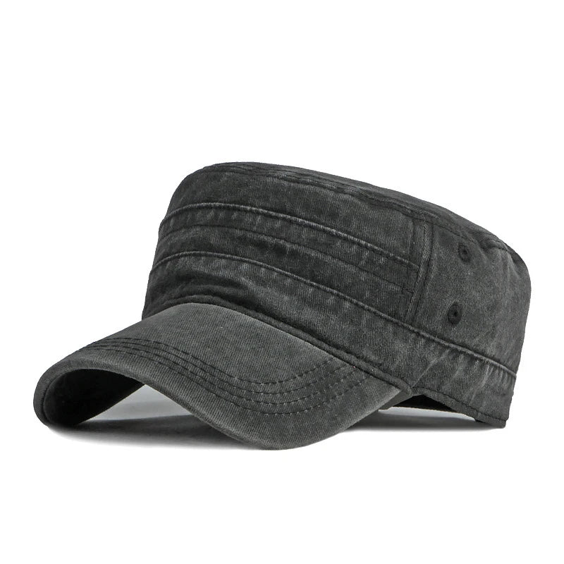 Unisex Washed Cotton Short Brim Military Cap