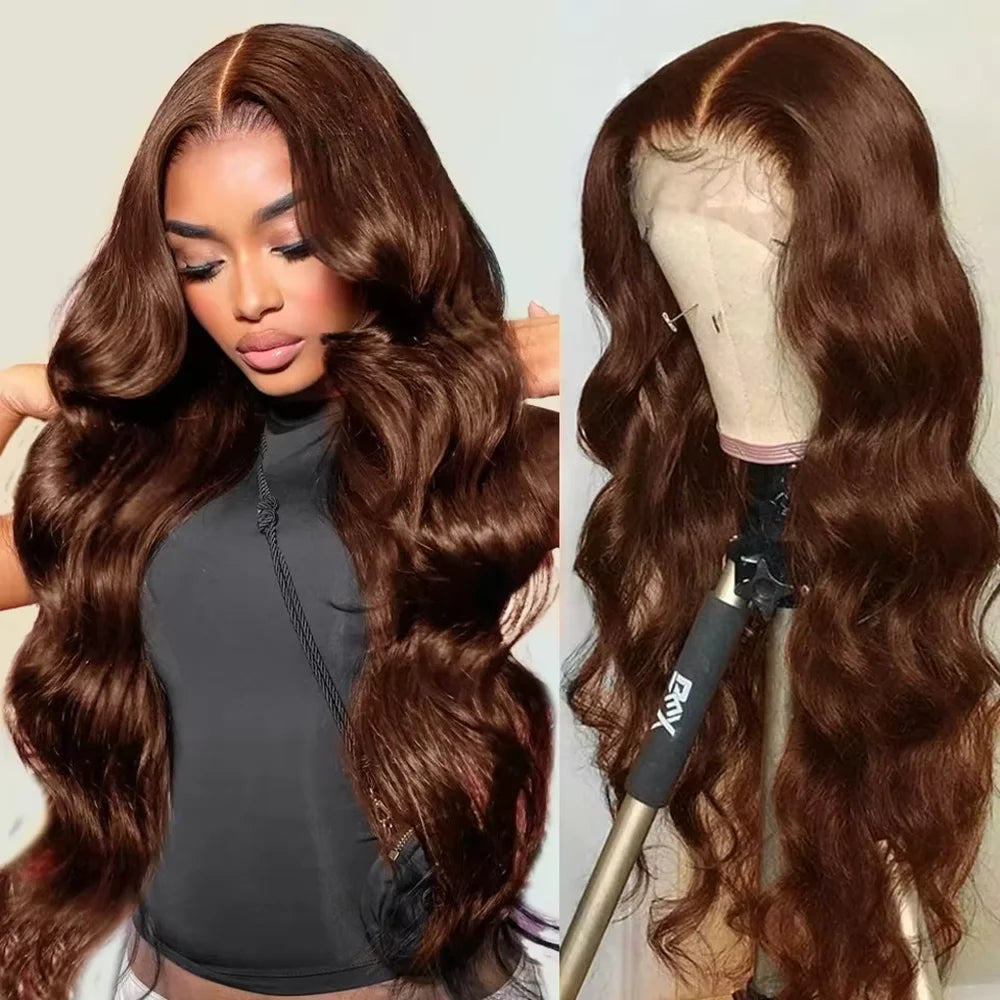 Women's 46 Inch Chocolate Brown Body Wave HD Lace Front Human Hair Wig