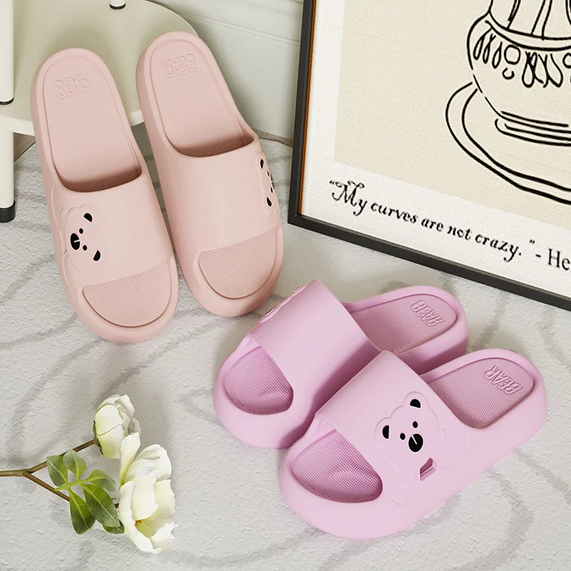 Cute Cartoon Bear EVA Slippers for Women Soft Non Slip Summer Slides