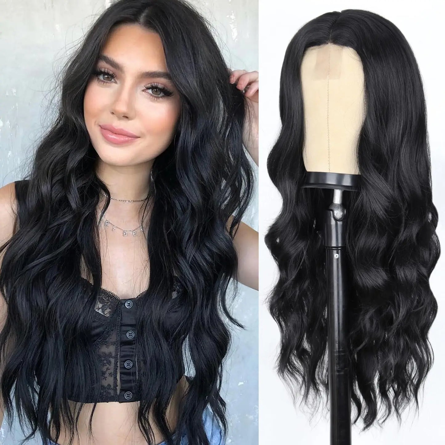 Women's Wine Red Long Curly Synthetic Wig with Bangs