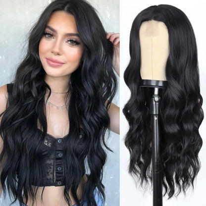 Women's Wine Red Long Curly Synthetic Wig with Bangs