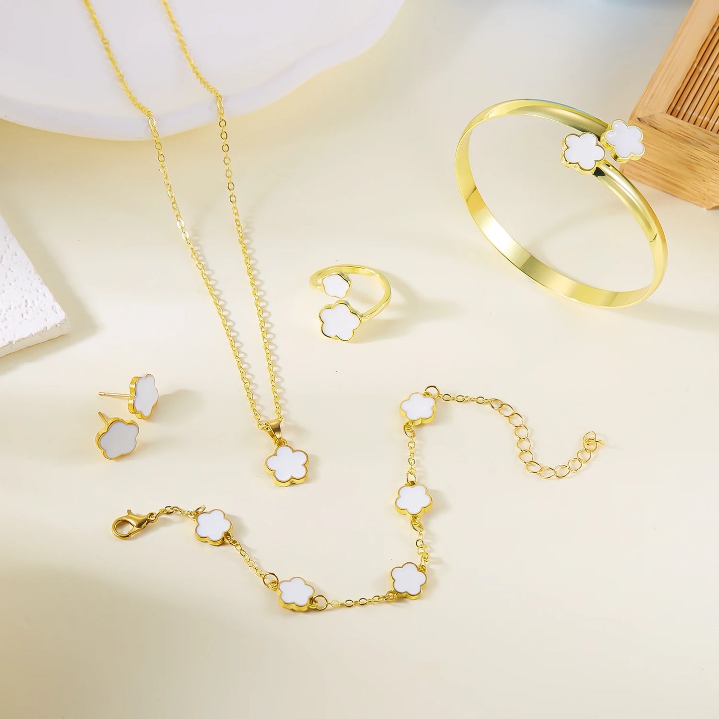 5PCS Colorful Enamel Plum Blossom Jewelry Set for Women