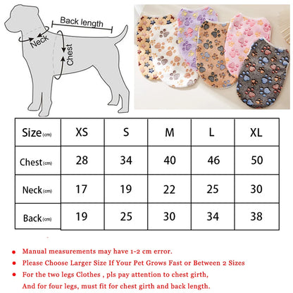 Soft Flannel Paw Print Vest for Small & Medium Dogs & Cats