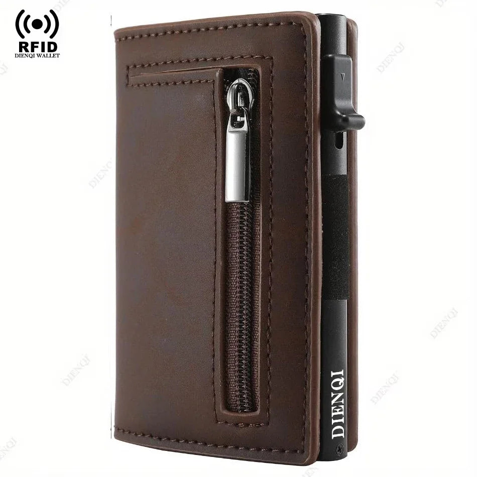 Men’s RFID Leather Card Holder Wallet with Magnetic Coin Purse