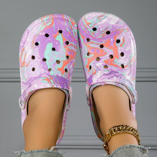 Women’s Tie Dye EVA Garden Clogs Lightweight Non Slip Beach Slides