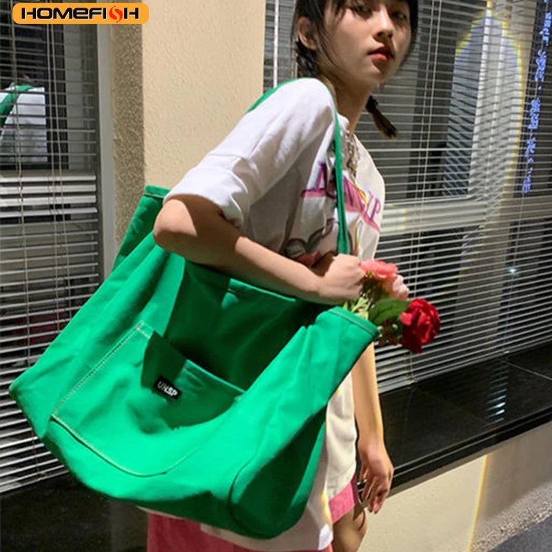 Reusable Canvas Tote Shoulder Bag for Women Daily Shopping