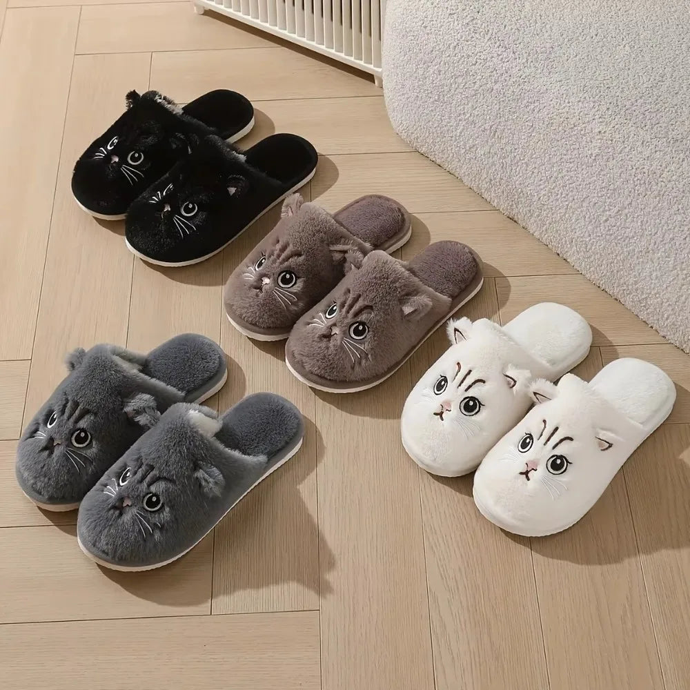 Women’s Plush Cat Slippers Warm Non Slip Indoor House Shoes