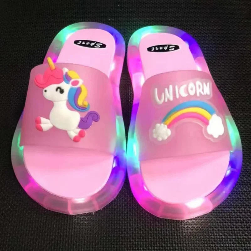 Kids Cartoon Unicorn Light Up Slippers for Boys & Girls