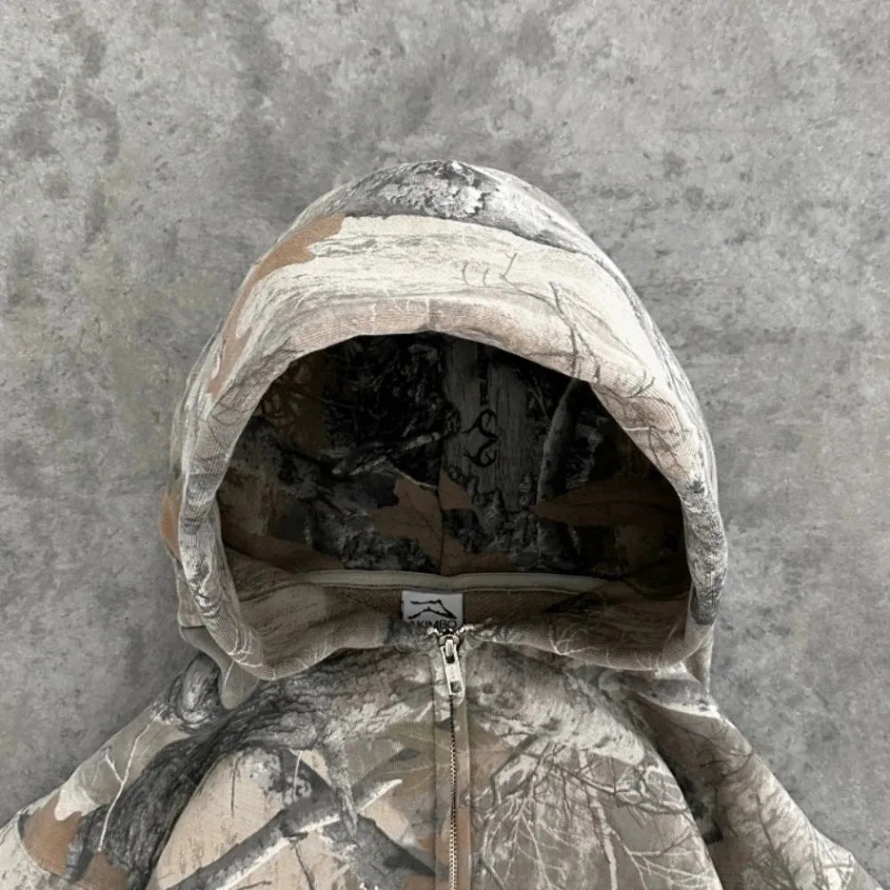 Unisex Y2K Oversized Camouflage Zip Up Hoodie